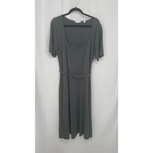 Vince Dress Womens 3X Blugray Short Sleeve Scoop Neck Belted A-Line Midi Jersey
